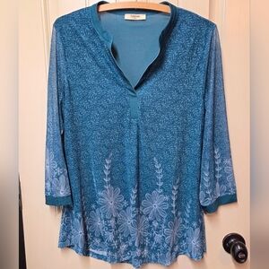 Timeson Ladies Flowered Long Sleeve Top Medium greenish/teal